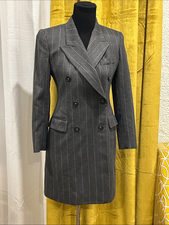 Jones New York Jackets & Blazers - Jones New York Vintage Charcoal Gray Pinstripe Double-Breasted Blazer Dress